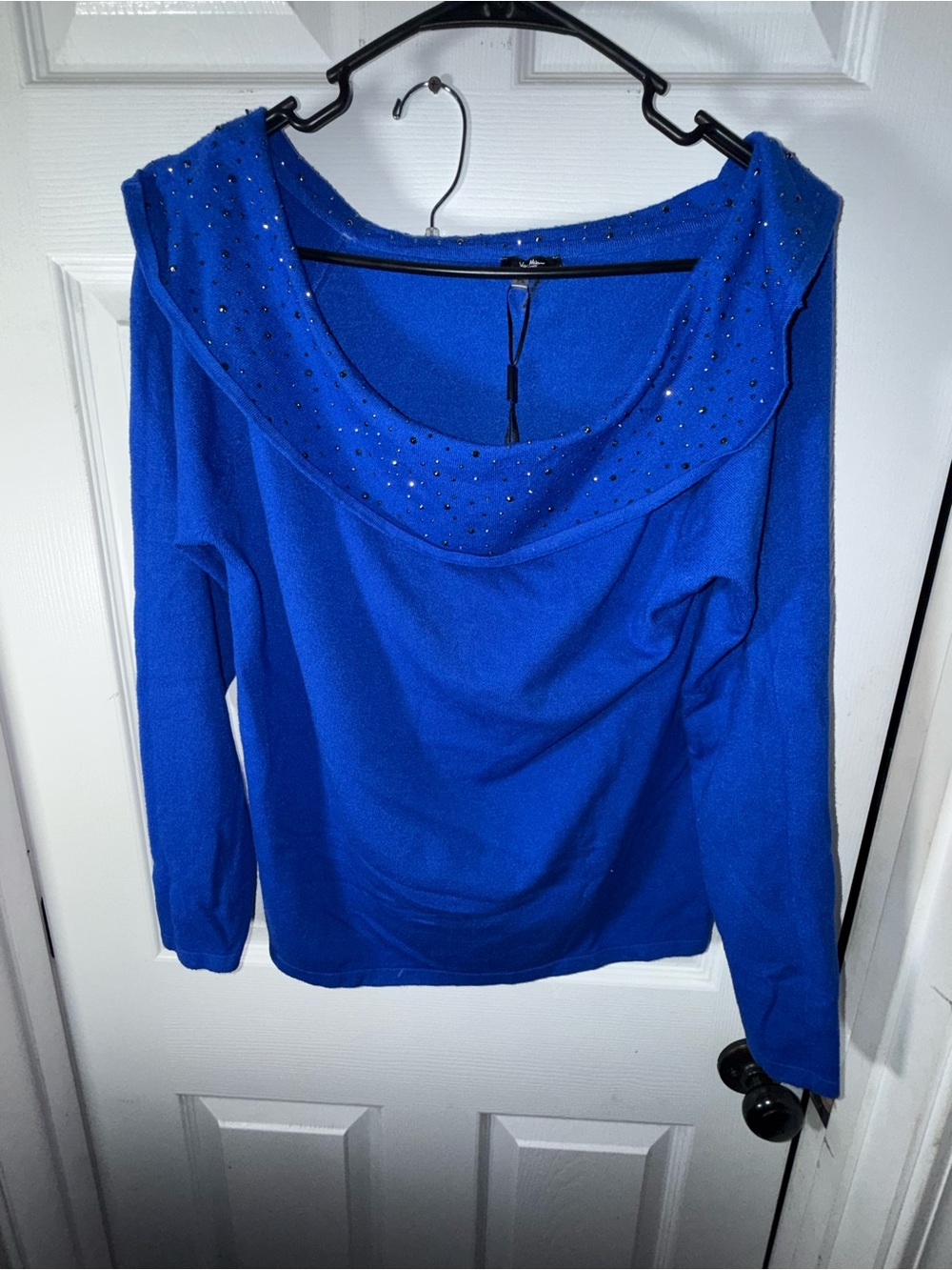 Vila Milano Embellished Cowl Neck Long-Sleeve Top - Blue. Petite Large- Sparkly